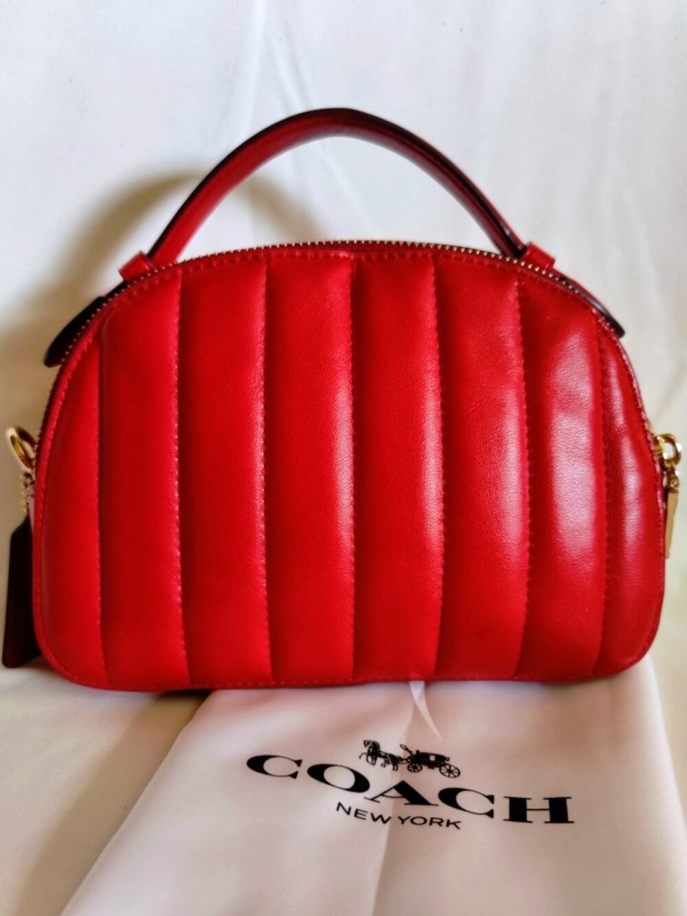 Coach Serena Mini Satchel with Linear Quilted Nappa Leather in Electric Red, EUC - Picture 7 of 12